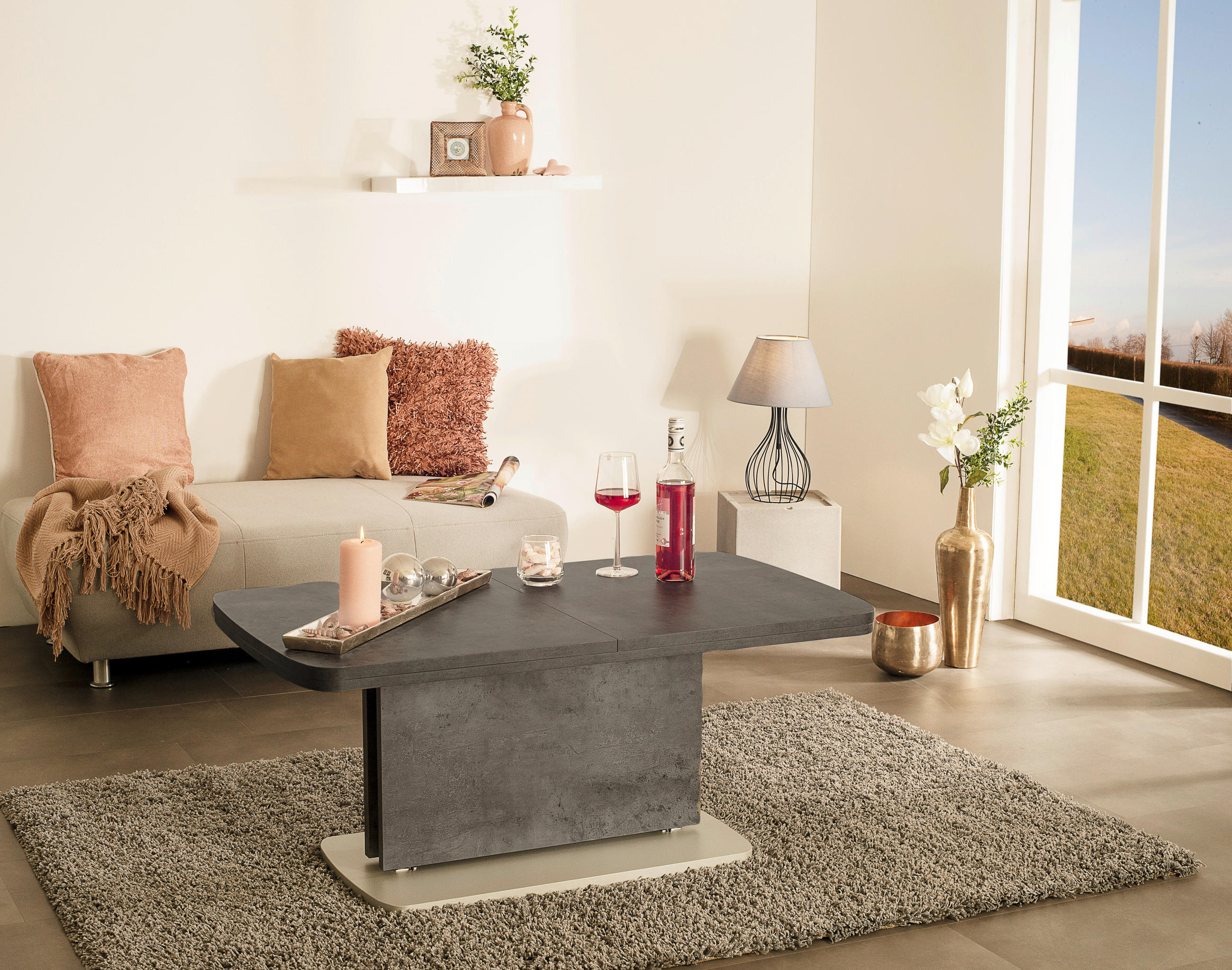 COUCHTISCH 110-180/63/53-72 cm rechteckig Anthrazit, Grau  - Anthrazit/Silberfarben, KONVENTIONELL, Holzwerkstoff (110-180/63/53-72cm) - Venda