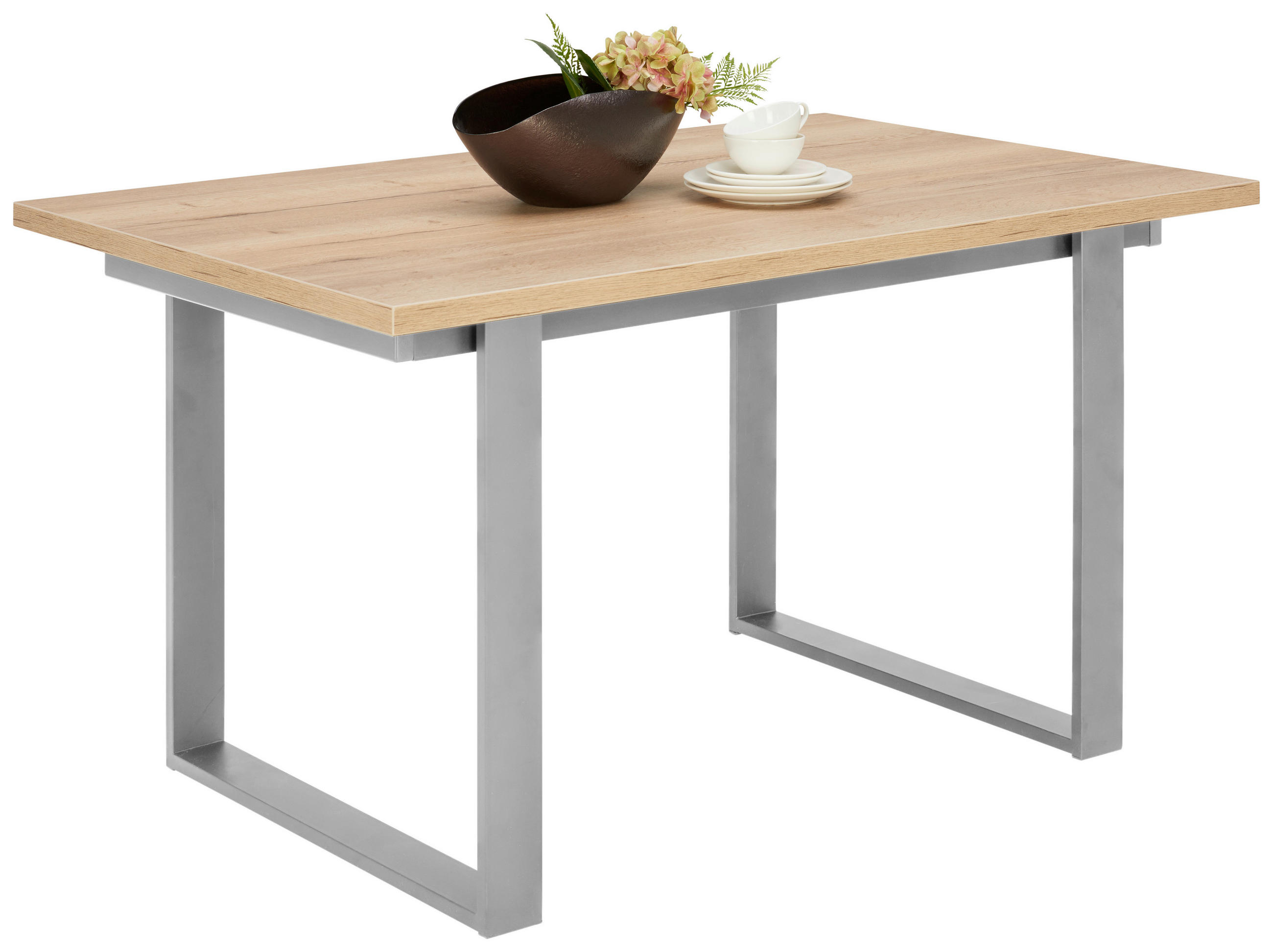 ESSTISCH 120/90/76 cm Nachbildung  Metall, Holzwerkstoff in verschiedenen Größen erhältlich, in verschiedenen Holzdekoren erhältlich, Variantenauswahl rechteckig Eichefarben, Edelstahlfarben  - Edelstahlfarben/Eichefarben, KONVENTIONELL, Holzwerkstoff/Metall (120/90/76cm) - Venda