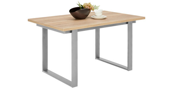 ESSTISCH 140/100/76 cm Nachbildung  Metall, Holzwerkstoff in verschiedenen Größen erhältlich, in verschiedenen Holzdekoren erhältlich, Variantenauswahl rechteckig Eichefarben, Edelstahlfarben  - Edelstahlfarben/Eichefarben, KONVENTIONELL, Holzwerkstoff/Me