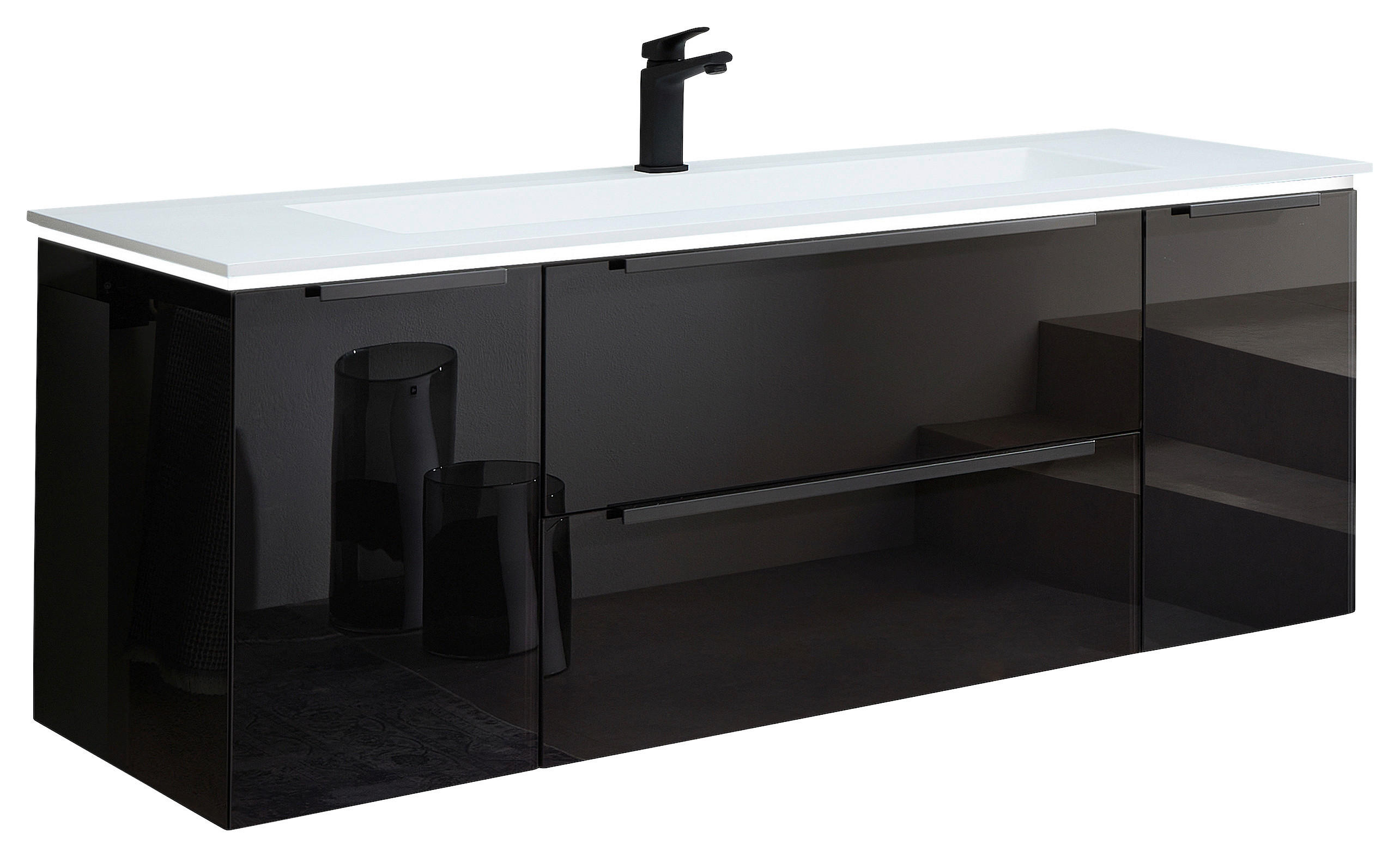 WASCHTISCHKOMBI 132 cm  - Schwarz/Weiß, Design, Glas/Holzwerkstoff (132cm) - Leonardo Living