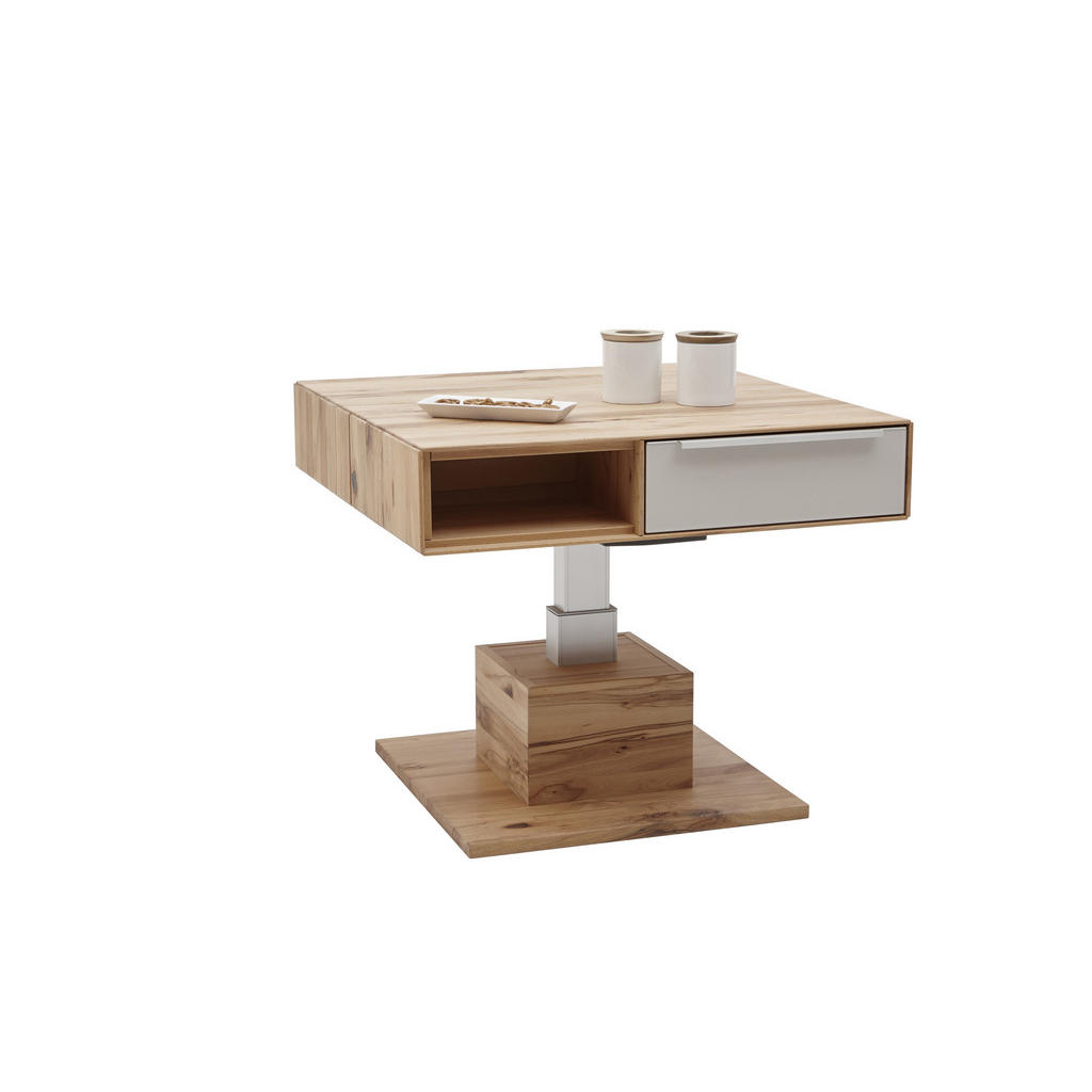 Thumbnail - Valnatura Couchtisch, Schlamm, Buche, Holz, Glas, Kernbuche, massiv, 2 Schubladen, quadratisch, Säule, Bodenplatte, 82x4...