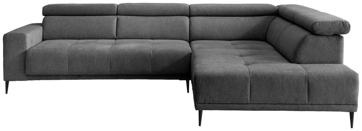 ECKSOFA INTERA Anthrazit Chenille Kopfteilverstellung, Sitzvorzug  - Anthrazit/Schwarz, KONVENTIONELL, Textil/Metall (305/225cm) - Livetastic