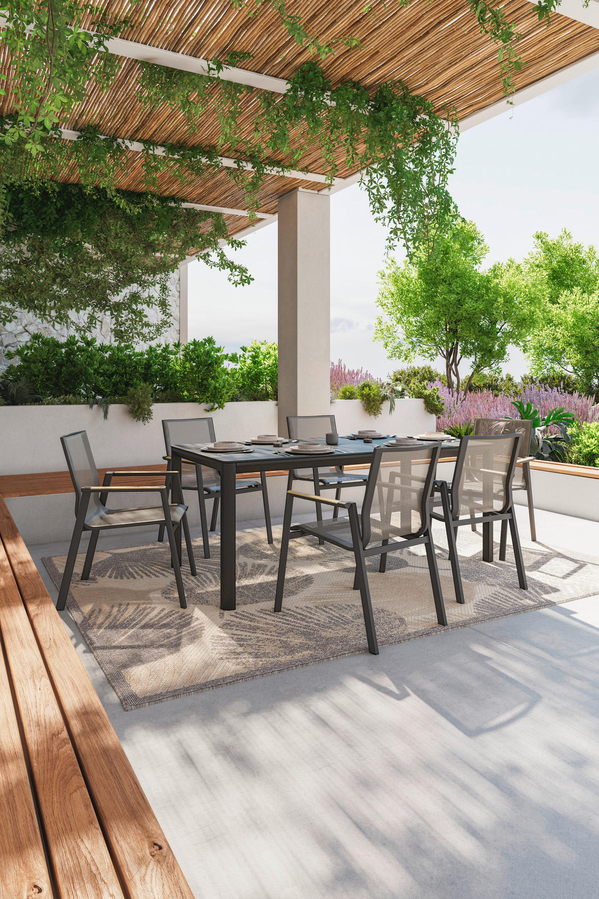 STOL  tikovina aluminij antracit, naravne barve, črna  - črna/naravne barve, Basics, kovina/tekstil (57/87/70cm) - Ambia Garden