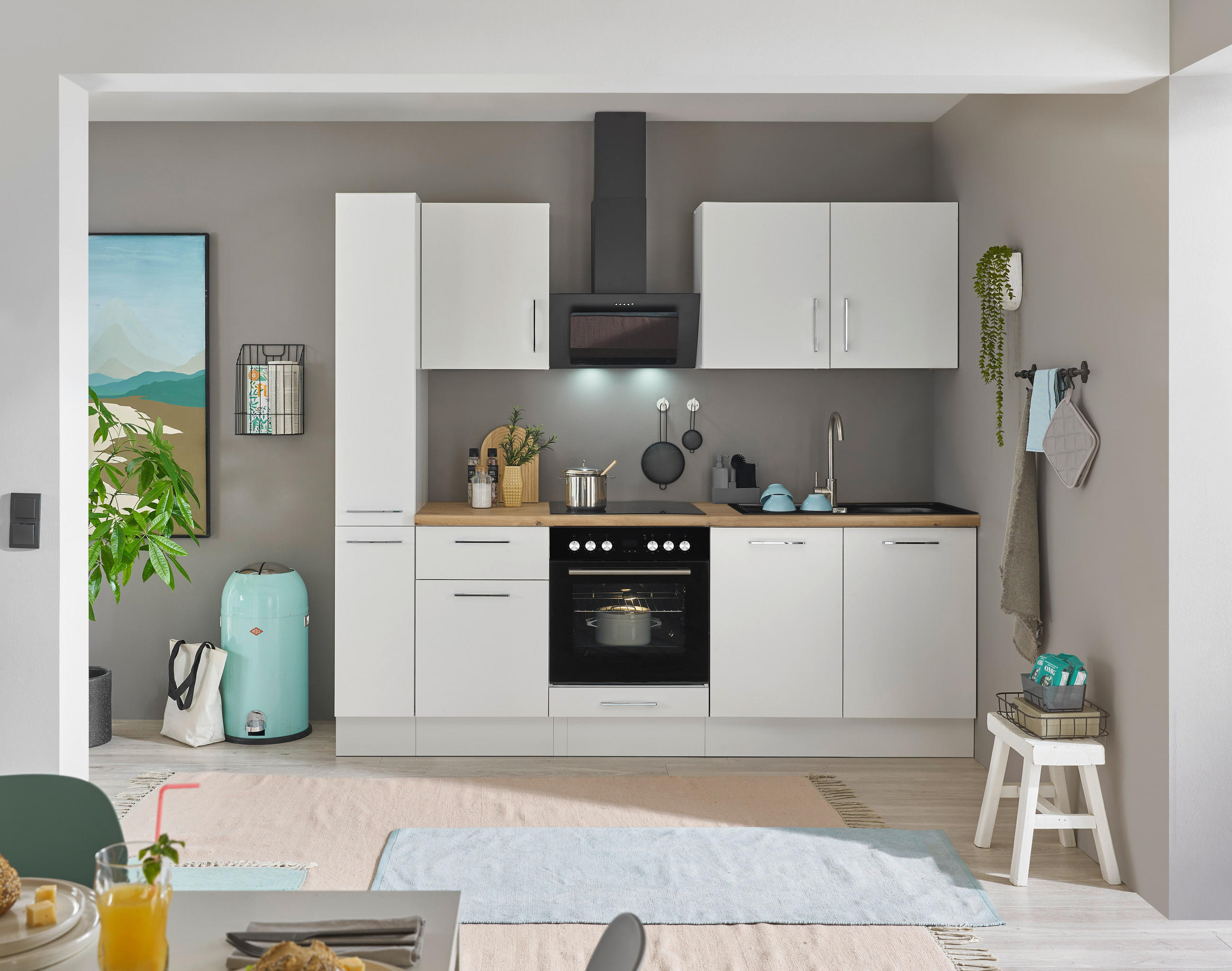 P & B Küchenblock Weiß, Eiche Artisan 240 cm
