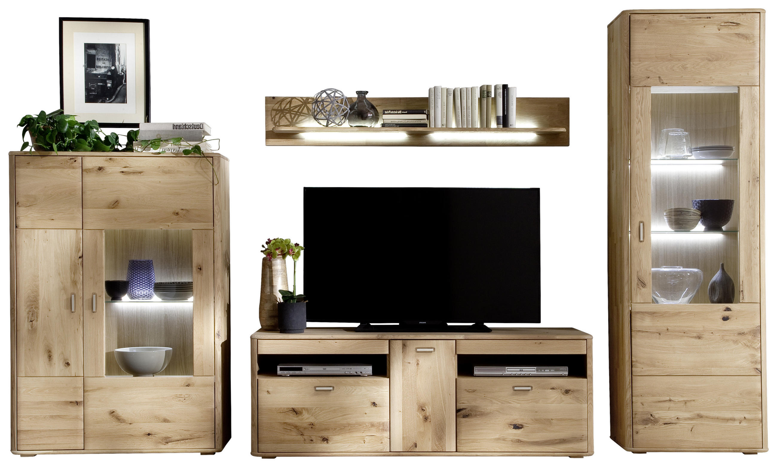 VITRINE in massiv Balkeneiche Eichefarben  - Eichefarben/Silberfarben, Design, Glas/Holz (66/208/38cm) - Livetastic