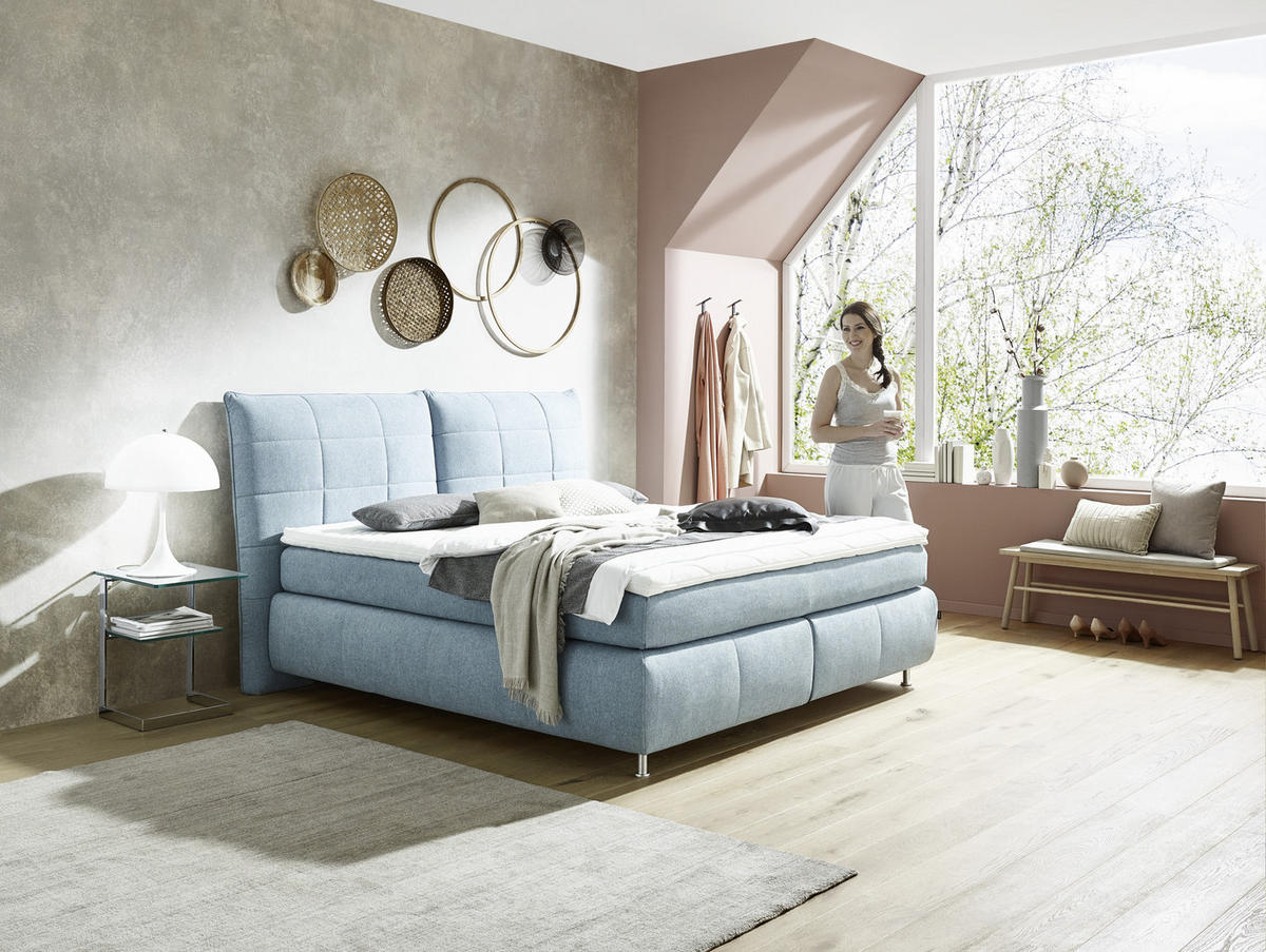 BOXSPRINGBETT 200/200 cm  in Blau  - Blau/Edelstahlfarben, Konventionell, Textil (200/200cm) - Dieter Knoll