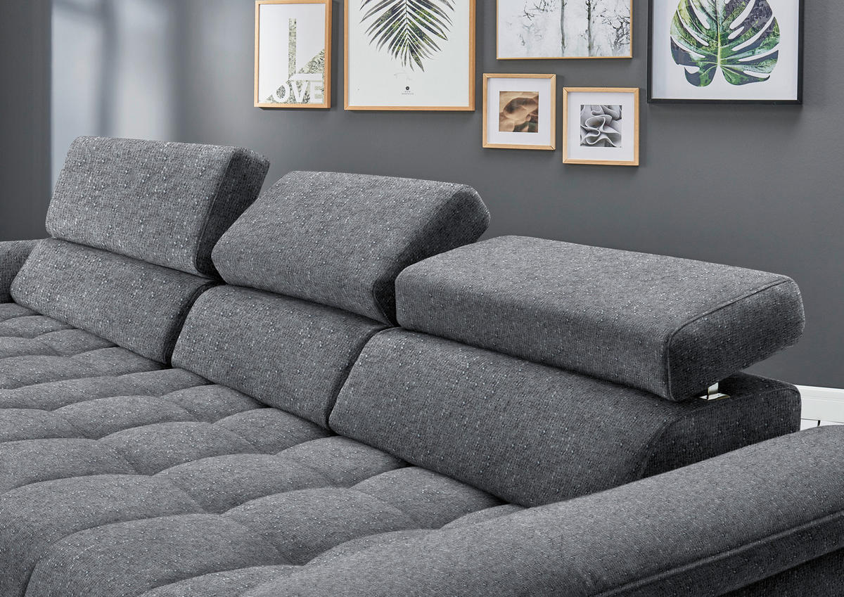 ECKSOFA in Chenille Grau  190/329 cm  - Schwarz/Grau, Design, Textil/Metall (190/329cm) - Beldomo Style
