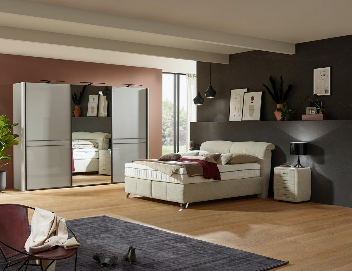SCHWEBETÜRENSCHRANK  in Weiß  - Schieferfarben/Weiß, KONVENTIONELL, Glas/Holzwerkstoff (300/217/67cm) - Dieter Knoll