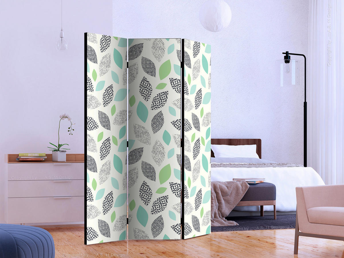 SKÄRMVÄGG  i trä, textil  grön, beige  - beige/grön, Basics, trä/textil (135/172/3cm) - artgeist