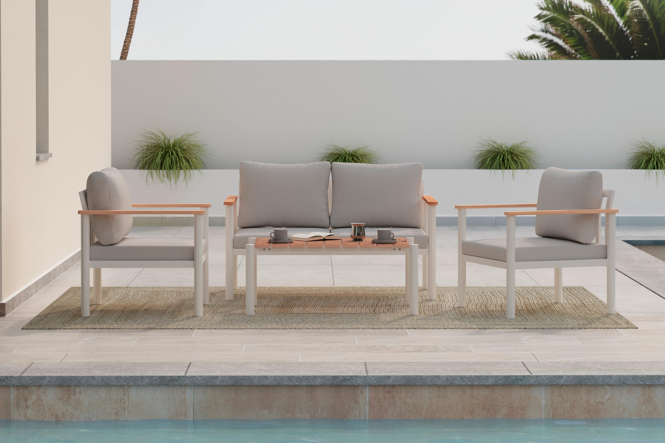 KERTI BÚTORSZETT 4 részes  - bézs/világosszürke, Modern, műanyag/textil - Ambia Garden