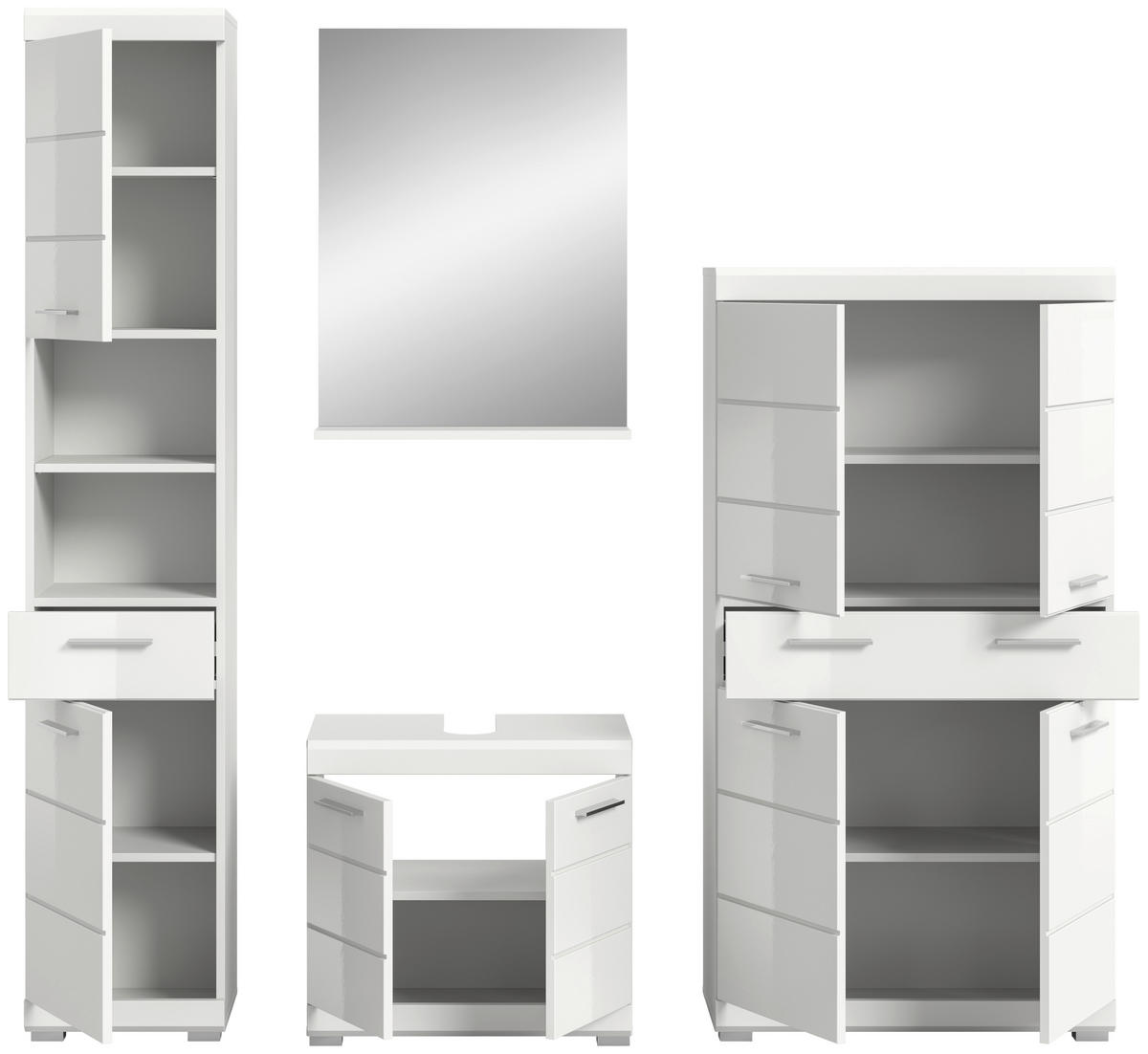 BADEZIMMER 4-teilig  in 171 cm  - Weiß Hochglanz/Silberfarben, MODERN, Glas/Holzwerkstoff (171cm) - MID.YOU