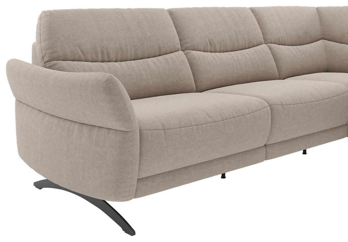 ECKSOFA Sandfarben Webstoff  - Sandfarben/Schwarz, KONVENTIONELL, Textil/Metall (263/201cm) - Pure Home Comfort