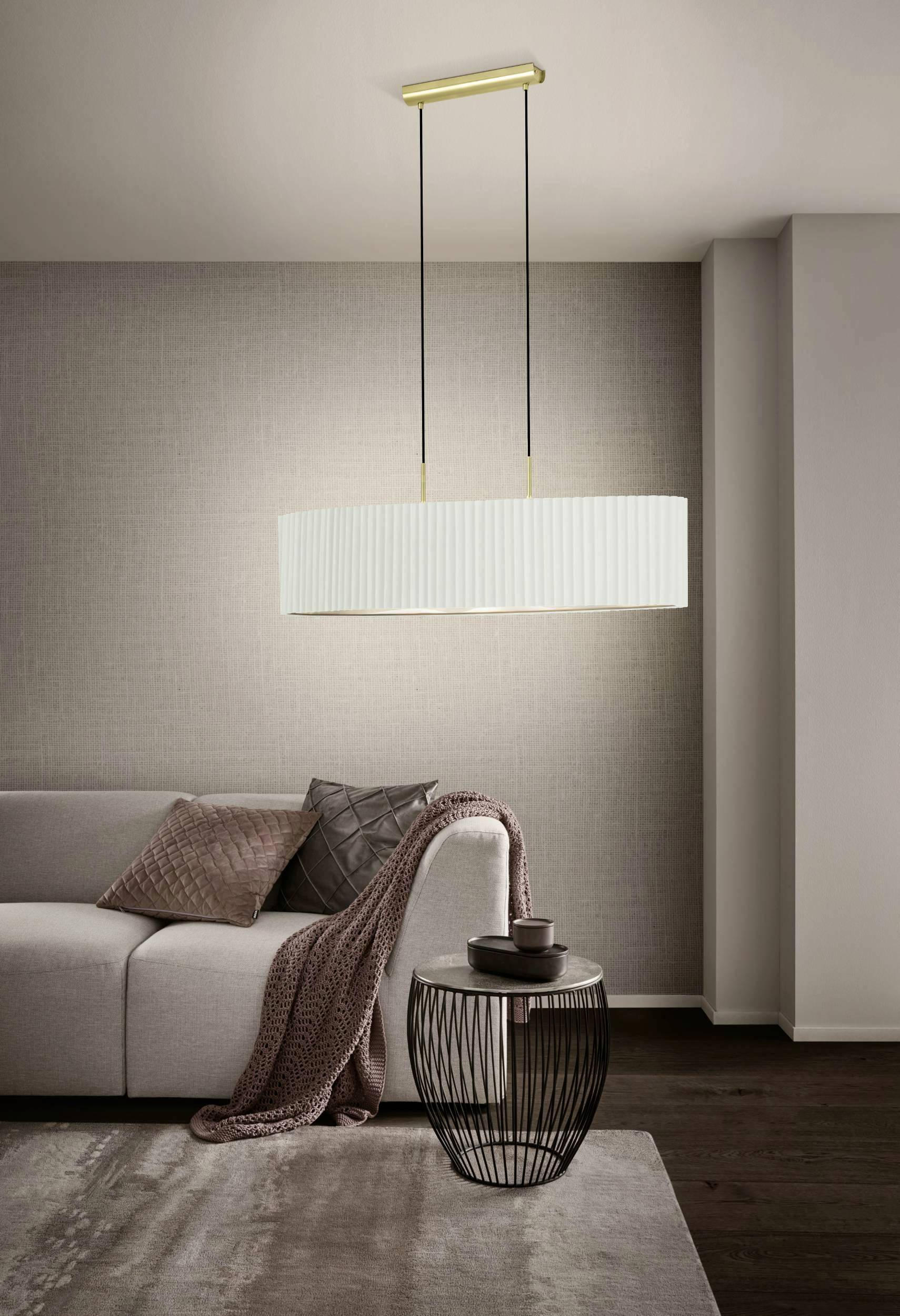 HÄNGLAMPA 150 cm  - vit/mässingsfärgad, Basics, metall/textil (150cm) - Eglo