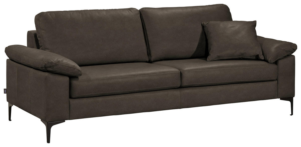 2,5-SITZER  in Echtleder Dunkelbraun   - Dunkelbraun/Schwarz, Design, Leder/Metall (204/83/97cm) - Schöner Wohnen