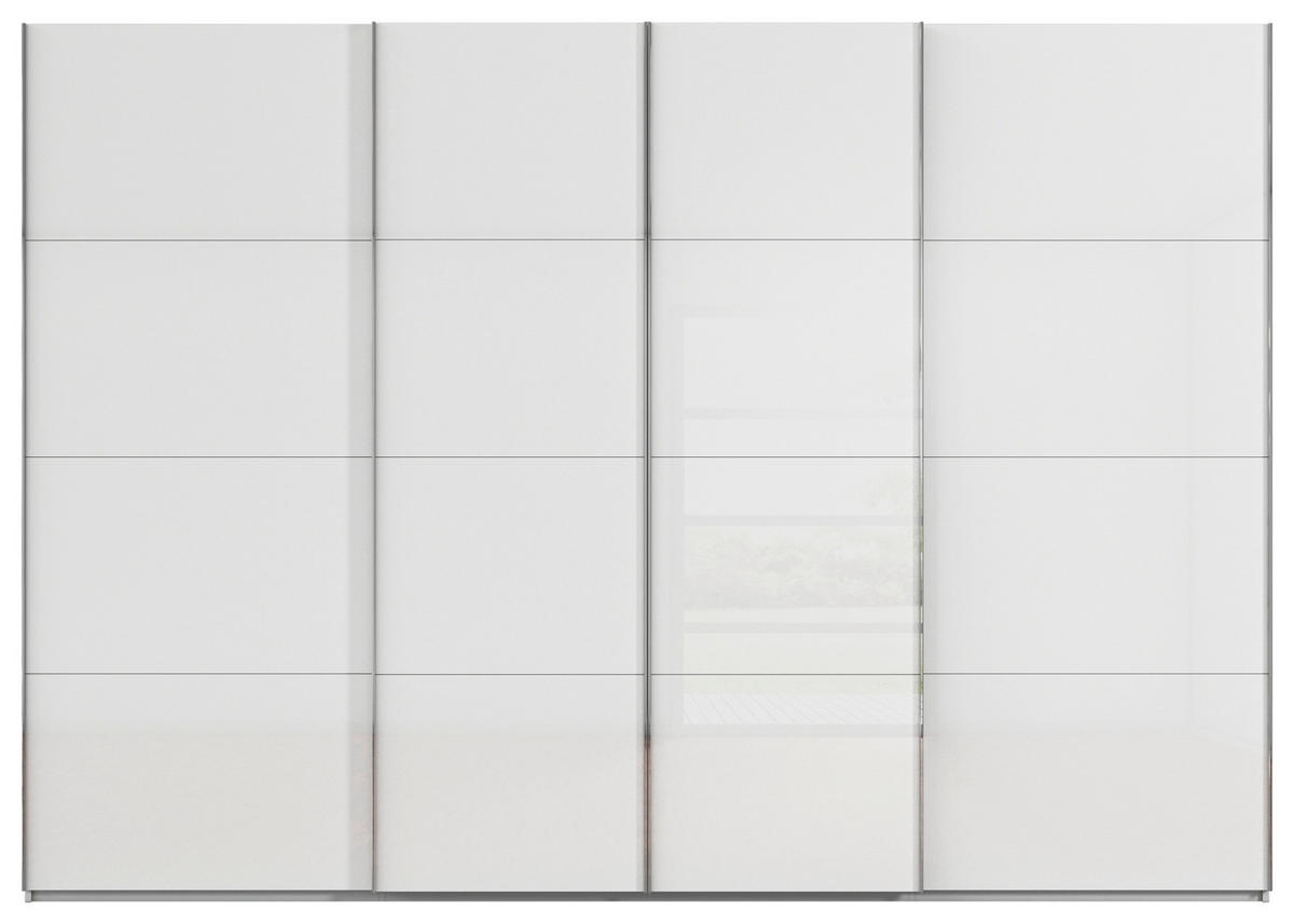 SCHWEBETÜRENSCHRANK 316/223/68 cm 4-türig Weiß, Hellgrau  - Chromfarben/Hellgrau, Design, Glas/Holzwerkstoff (316/223/68cm) - Novel