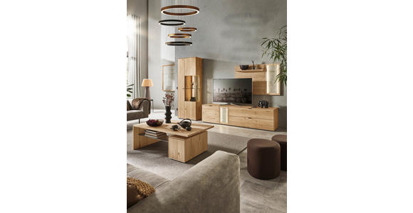 WOHNWAND  in Wildeiche  322,4/205,5/45,2 cm    - Wildeiche/Schwarz, Natur, Glas/Holz (322,4/205,5/45,2cm) - Valnatura