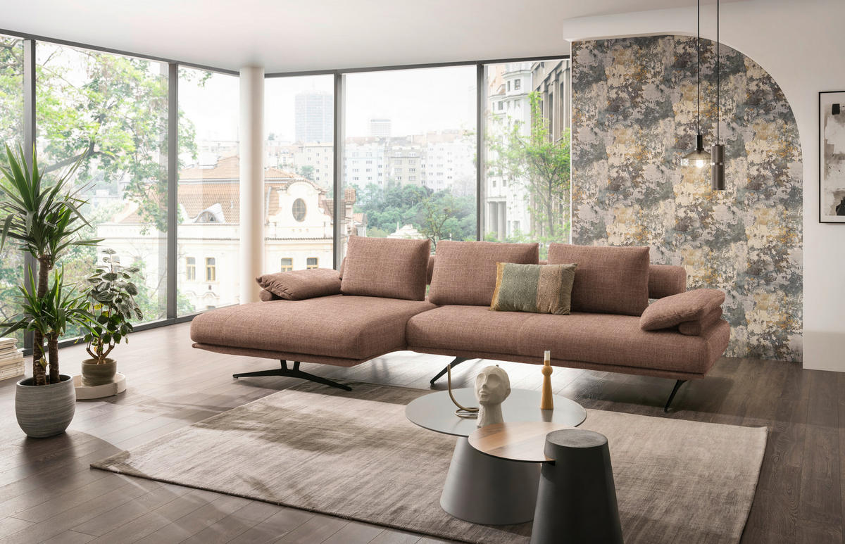 ECKSOFA in Chenille Hellbraun  - Hellbraun/Schwarz, Design, Textil/Metall (168/334cm) - Dieter Knoll