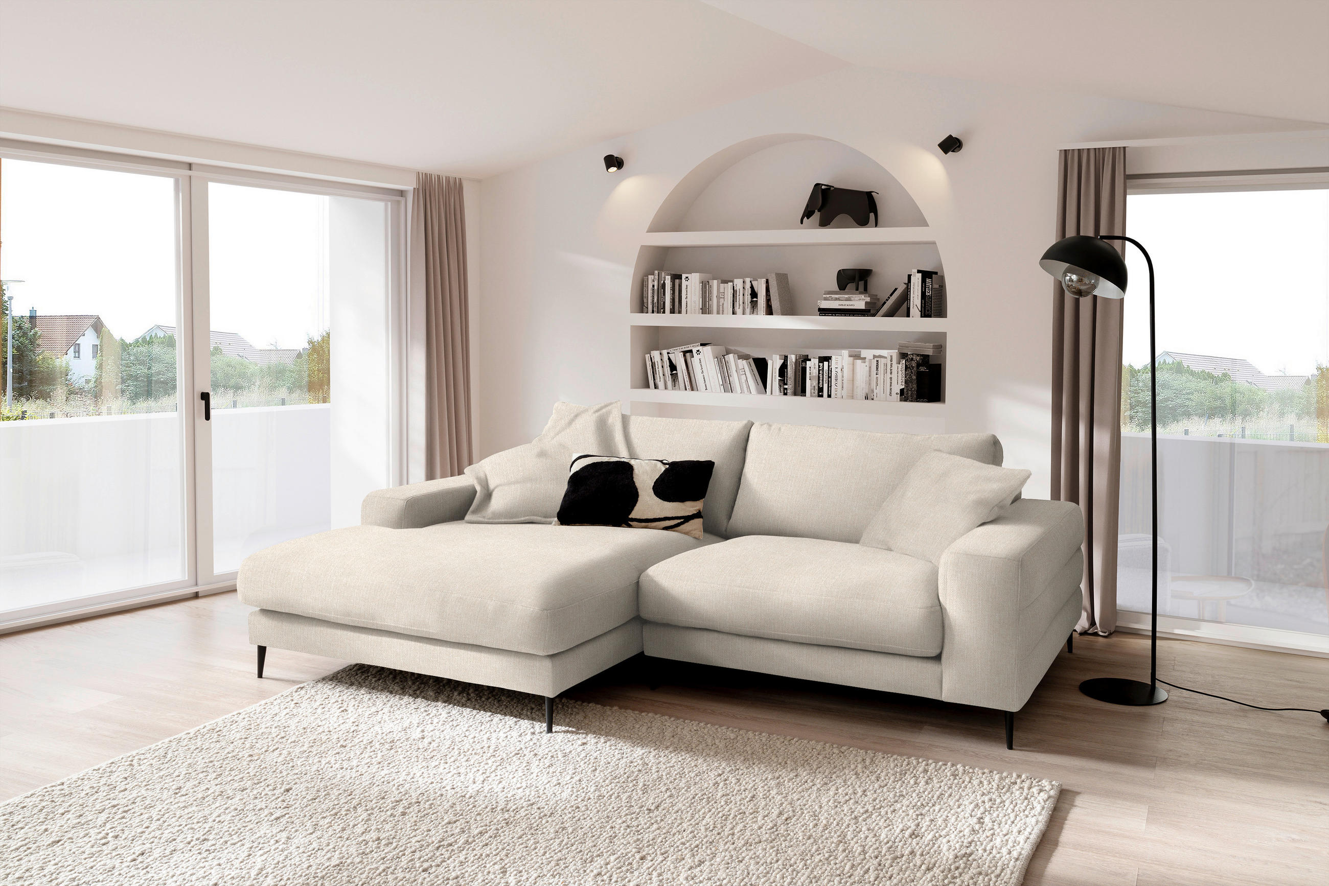 ECKSOFA in Flachgewebe Beige  - Beige/Schwarz, Design, Textil/Metall (177/253cm) - Dieter Knoll