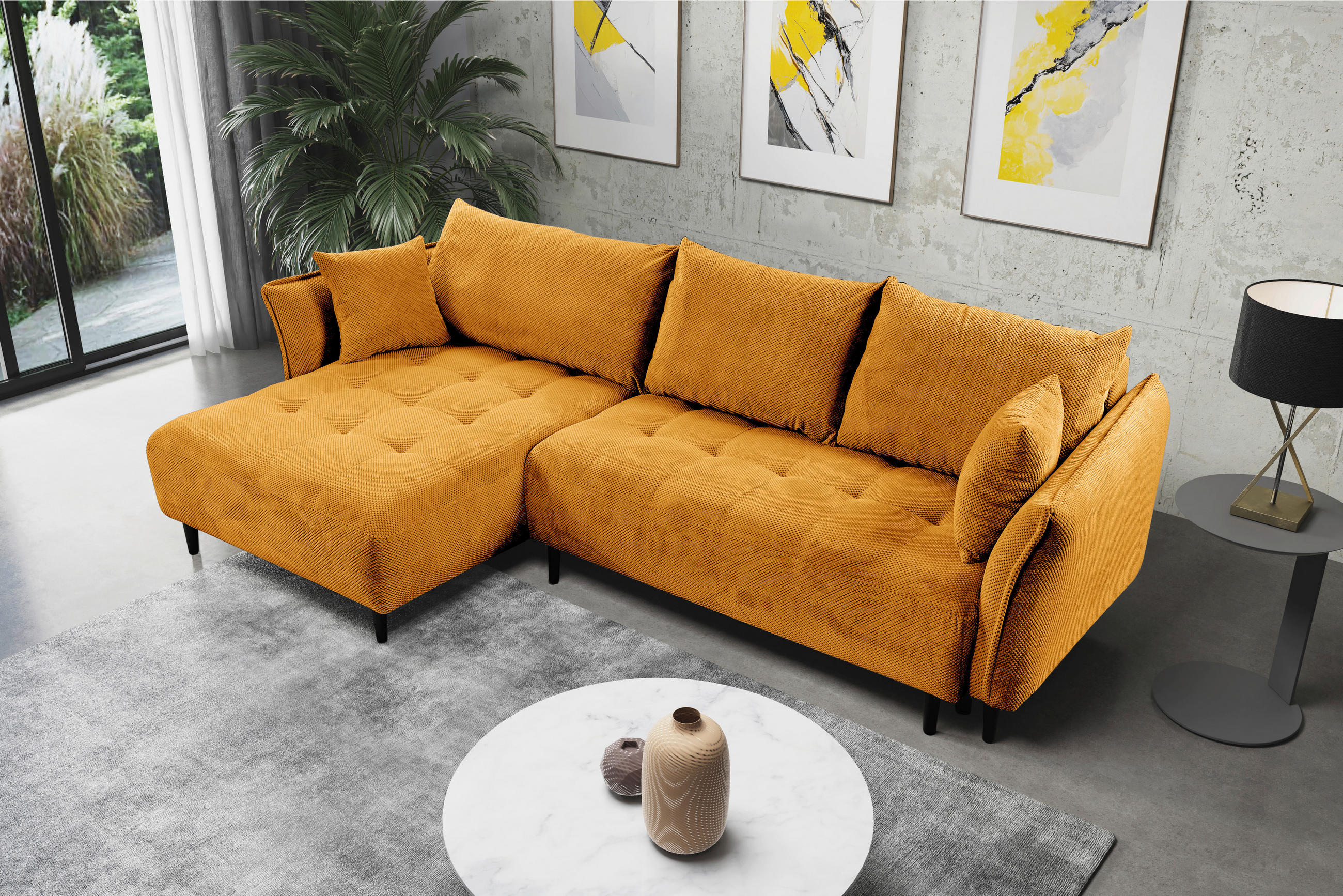 ECKSOFA in Chenille Currygelb  - Currygelb/Schwarz, Konventionell, Holz/Textil (160/290cm) - MID.YOU