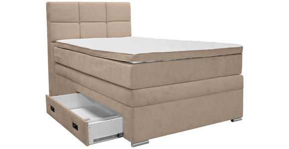 BOXSPRINGBETT 140/200 cm,  in Beige, Topper, Bettschublade, Matratzen, H3 = fest  - Beige/Alufarben, KONVENTIONELL, Kunststoff/Textil (140/200cm) - Carryhome