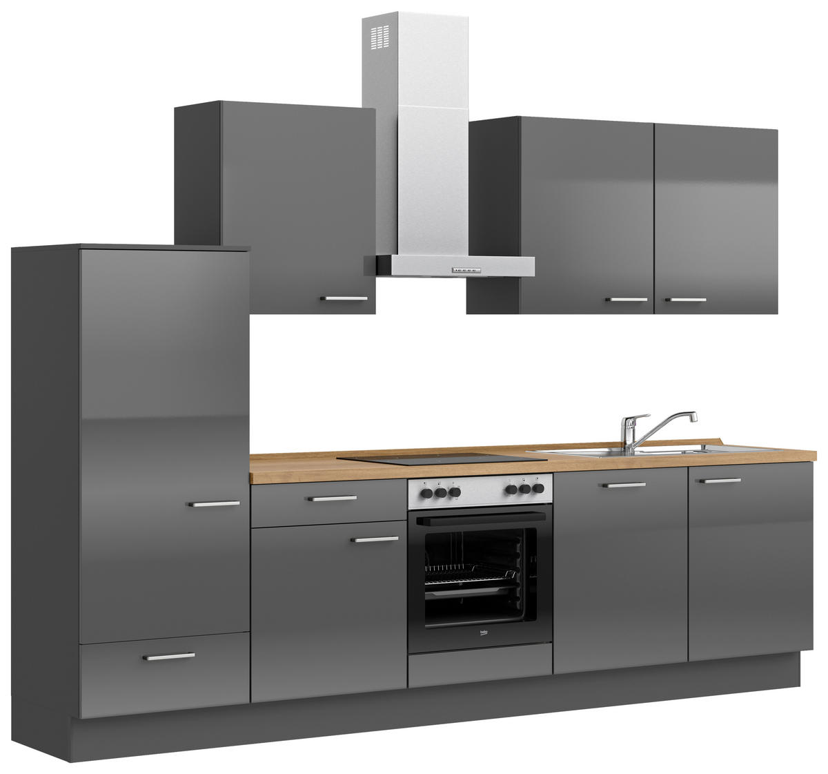KÜCHENBLOCK 300 cm   in Eichefarben, Schieferfarben  - Schieferfarben/Edelstahlfarben, MODERN, Holzwerkstoff/Metall (300cm) - Nobilia