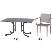 GARTENGARNITUR 5-teilig Stahl  - Taupe, Basics, Kunststoff/Metall (90/80/140cm) - Siena Garden
