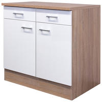 KÜCHENUNTERSCHRANK 80/85/57 cm  in Weiß, Sonoma Eiche  - Alufarben/Weiß, KONVENTIONELL, Holzwerkstoff/Kunststoff (80/85/57cm) - FlexWell