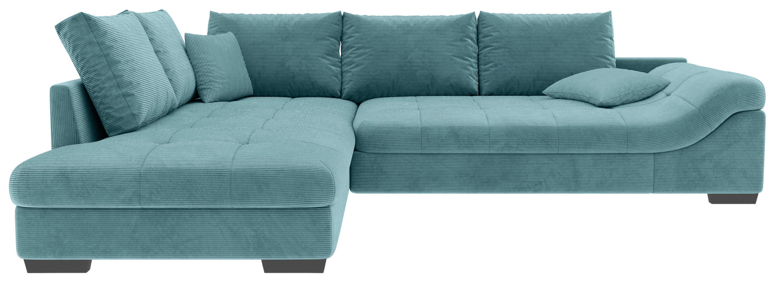 ECKSOFA in Cord Türkis  - Türkis/Schwarz, Konventionell, Holz/Textil (202/298cm) - MID.YOU
