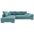 ECKSOFA Türkis Cord  inkl. Zierkissen, Rückenkissen, Rücken echt  - Türkis/Schwarz, KONVENTIONELL, Holz/Textil (202/298cm) - Carryhome