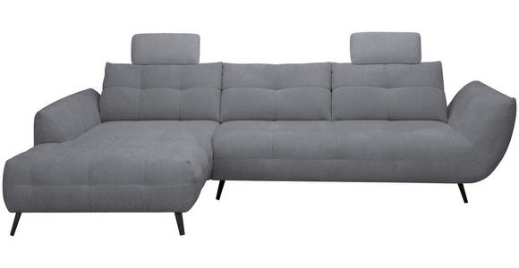 ECKSOFA Dunkelgrau Chenille Armlehnenkissen, Rücken echt, Sitztiefenverstellung  - Dunkelgrau/Schwarz, KONVENTIONELL, Textil/Metall (215/313cm) - Hom`in