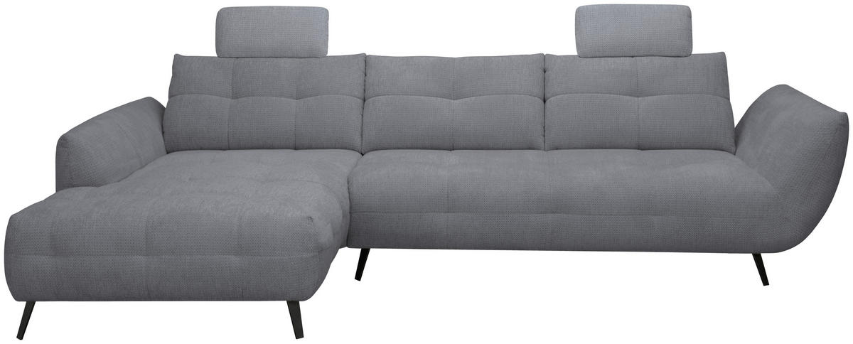 ECKSOFA Dunkelgrau Chenille Armlehnenkissen, Rücken echt, Sitztiefenverstellung  - Dunkelgrau/Schwarz, KONVENTIONELL, Textil/Metall (215/313cm) - Hom`in
