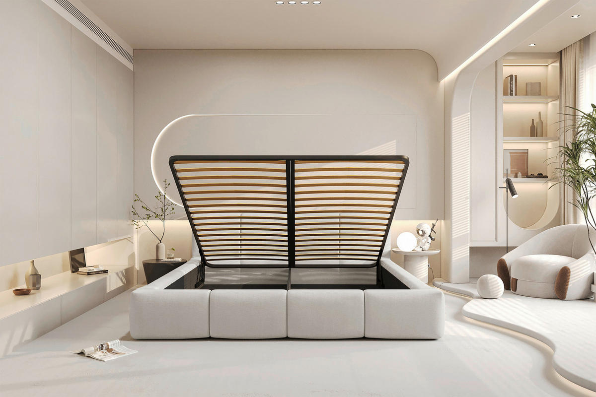 POLSTERBETT 200/200 cm,  in Naturfarben, Lattenrost, Bettkasten,  - Schwarz/Naturfarben, Design, Holz/Textil (200/200cm) - Xora