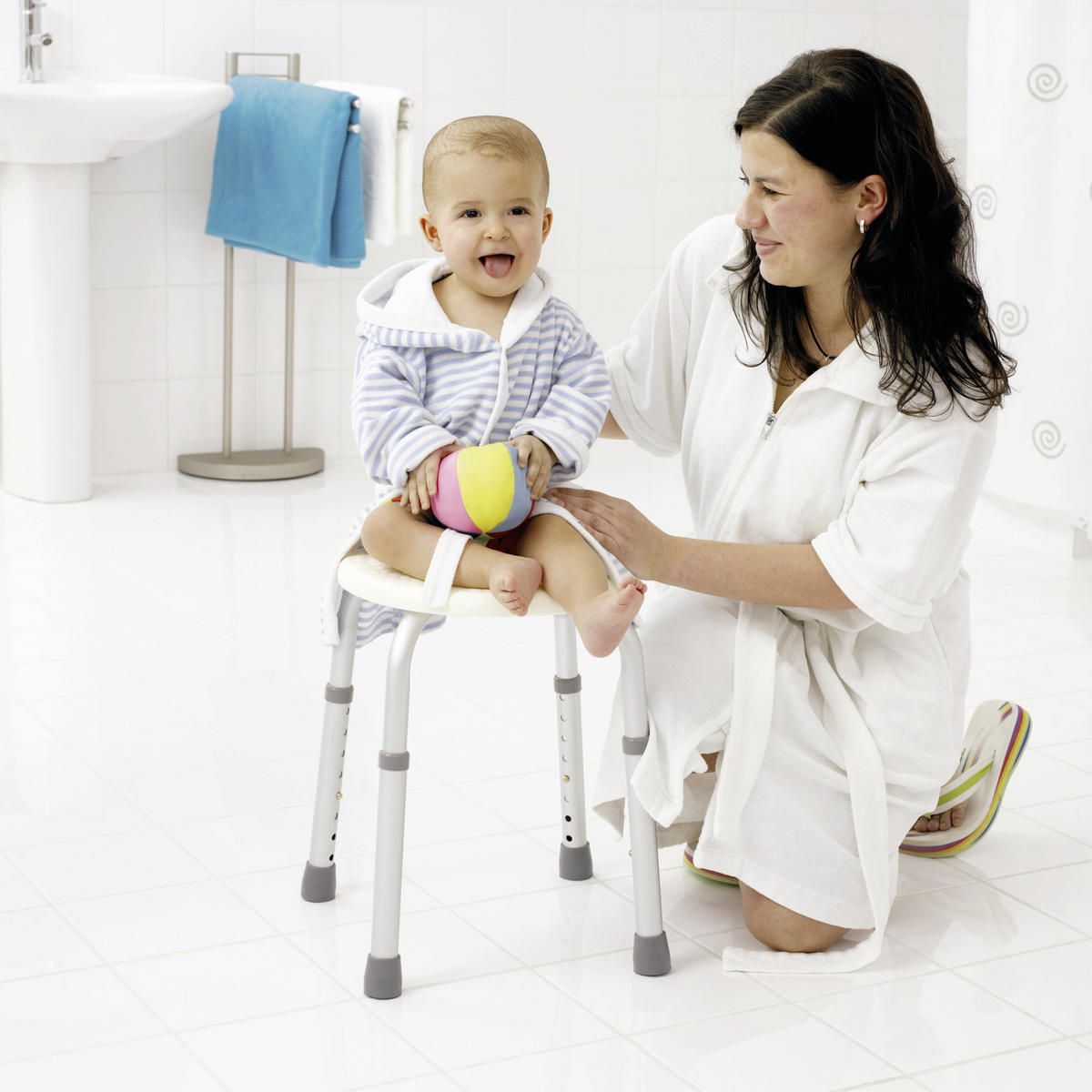 TUSOLÓ ÜLŐKE fém, műanyag  - fehér/szürke, Basics, műanyag/fém (32/35-53cm) - Sadena