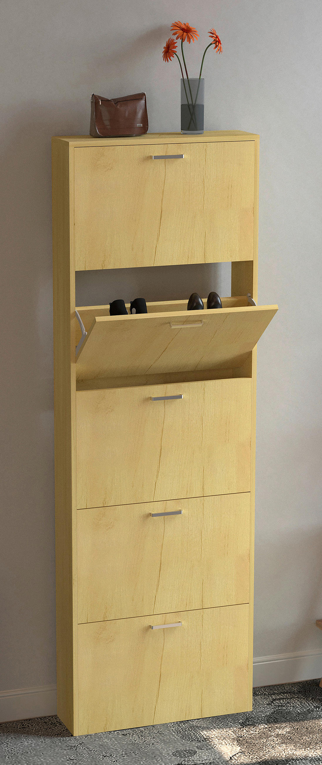 SCHUHSCHRANK Honigeiche  - Honigeiche/Silberfarben, Design, Holzwerkstoff/Kunststoff (59/179/17cm) - MID.YOU