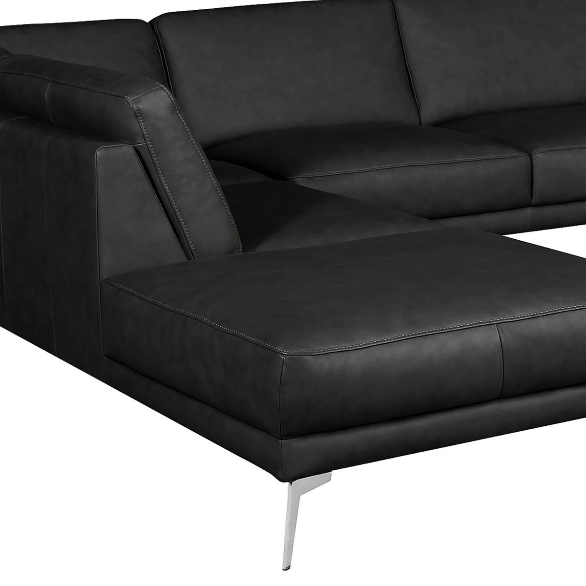 ECKSOFA SPRING Schwarz Echtleder  - Chromfarben/Schwarz, Design, Leder/Metall (250/273cm) - Livetastic