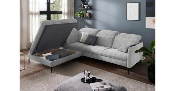 ECKSOFA in Flachgewebe Hellgrau 233/299-313 cm - Hellgrau/Schwarz, Design, Textil/Metall (233/299-313cm) - Dieter Knoll