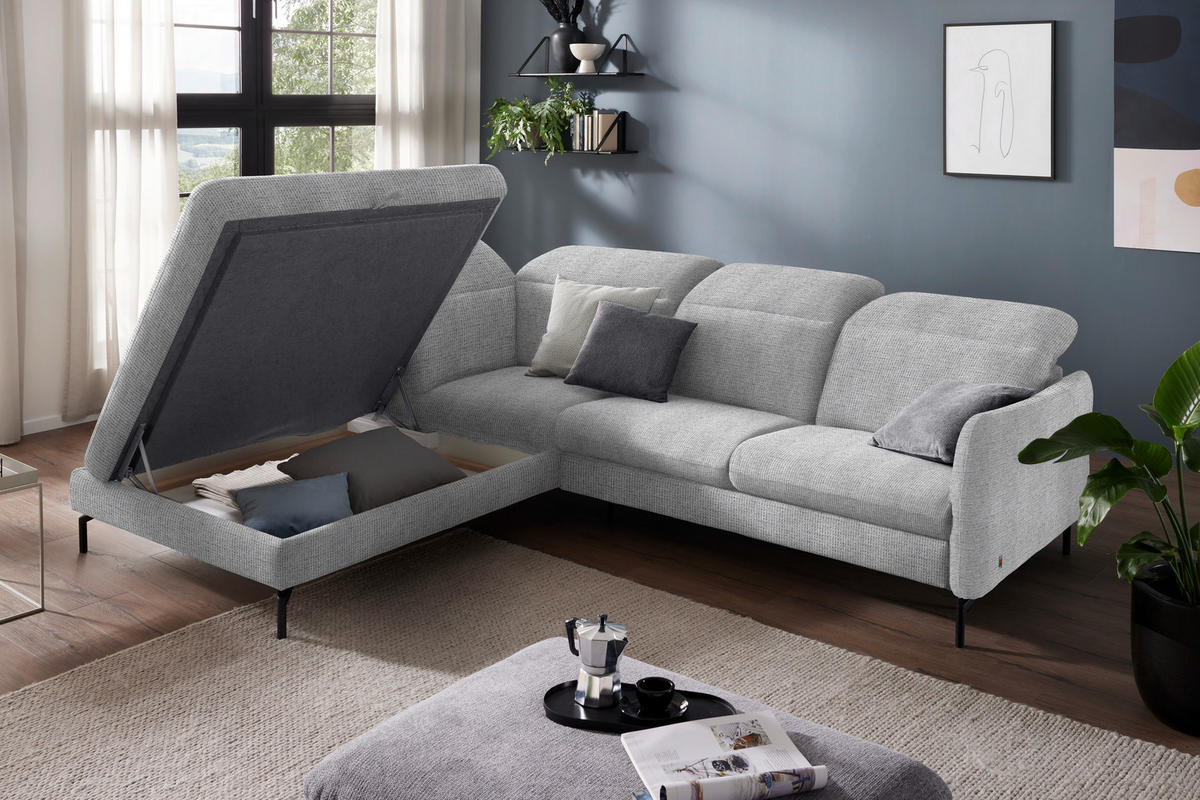 ECKSOFA in Flachgewebe Hellgrau  - Hellgrau/Schwarz, Design, Textil/Metall (233/299-313cm) - Dieter Knoll