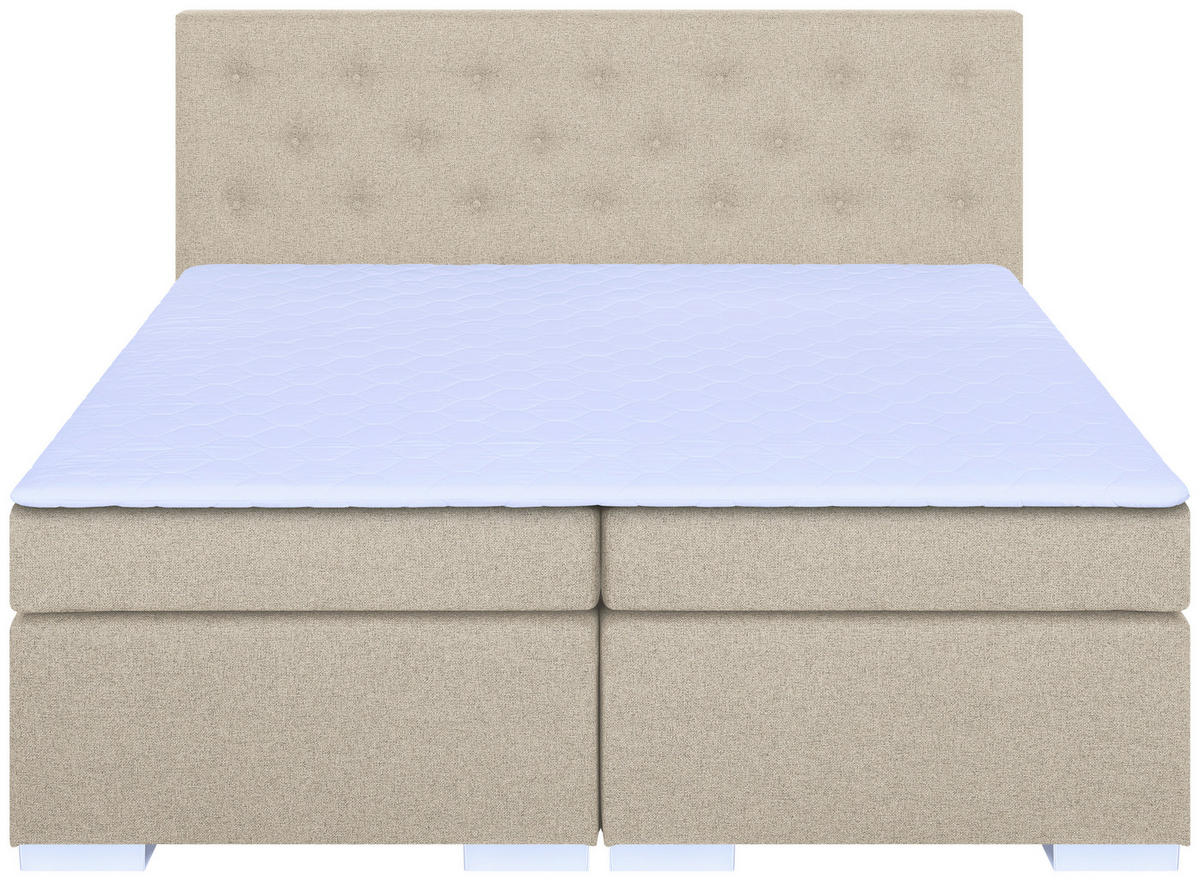 BOXSPRINGBETT 180/200 cm,  in Beige, Topper, Matratzen, H3 = fest  - Chromfarben/Beige, Basics, Holzwerkstoff/Textil (180/200cm) - MID.YOU