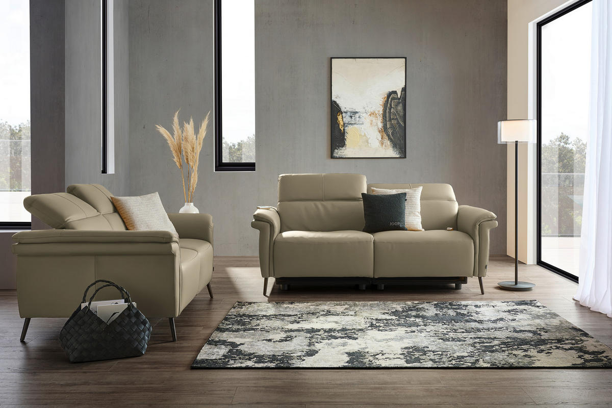 3-SITZER-SOFA Echtleder Beige  - Beige/Schwarz, Design, Leder/Metall (210/79/104cm) - Belluti