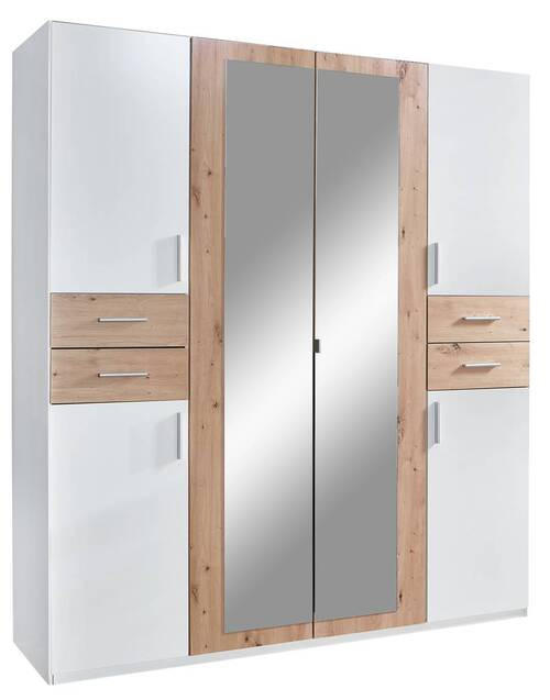 MID.YOU SKRIŇA SO ZRKADLOM, biela, dub artisan, 180/208/58 cm