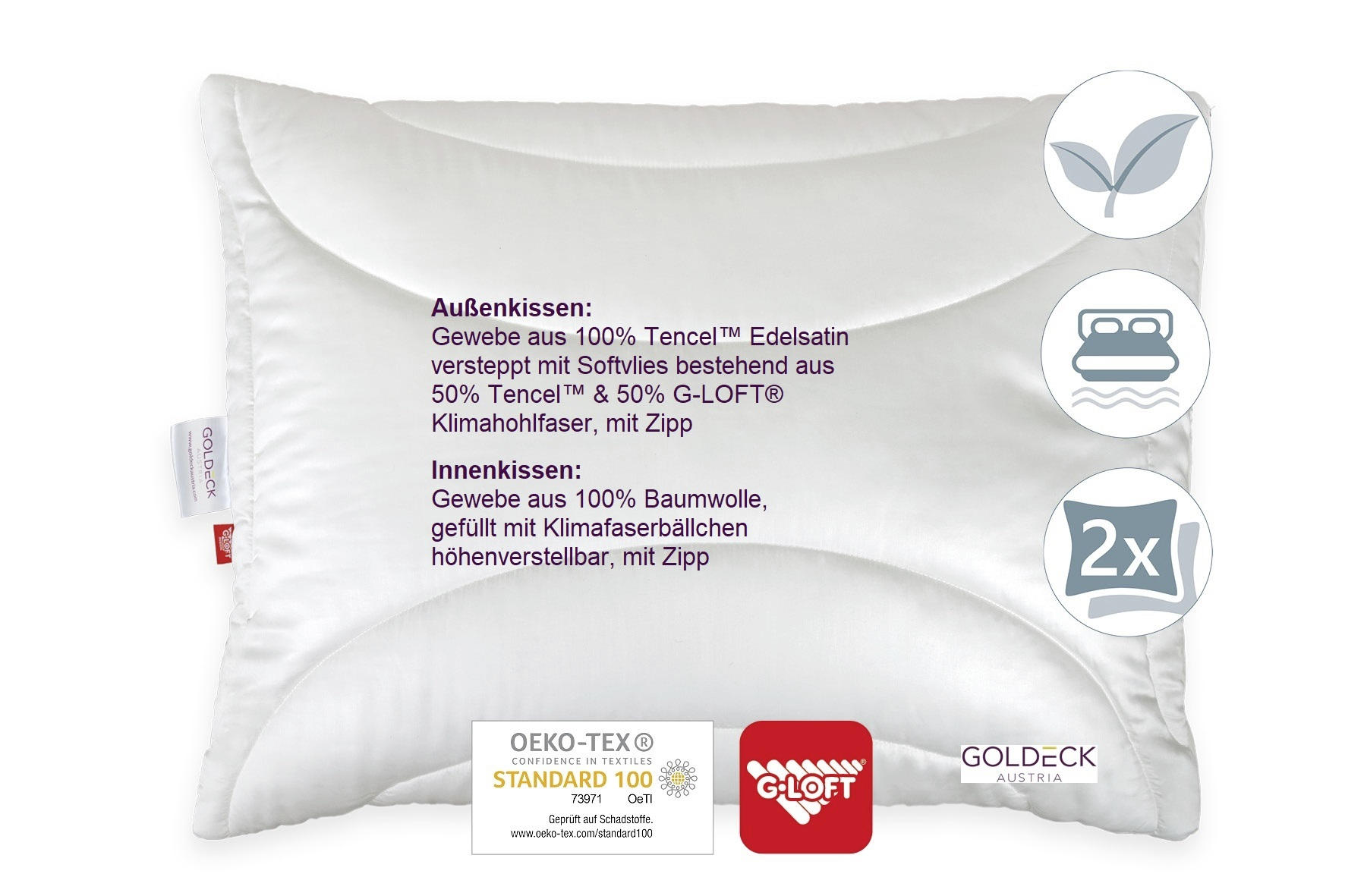 KOPFPOLSTER 70/90 cm   - Champagner/Weiß, Basics, Textil (70/90cm) - Goldeck Austria