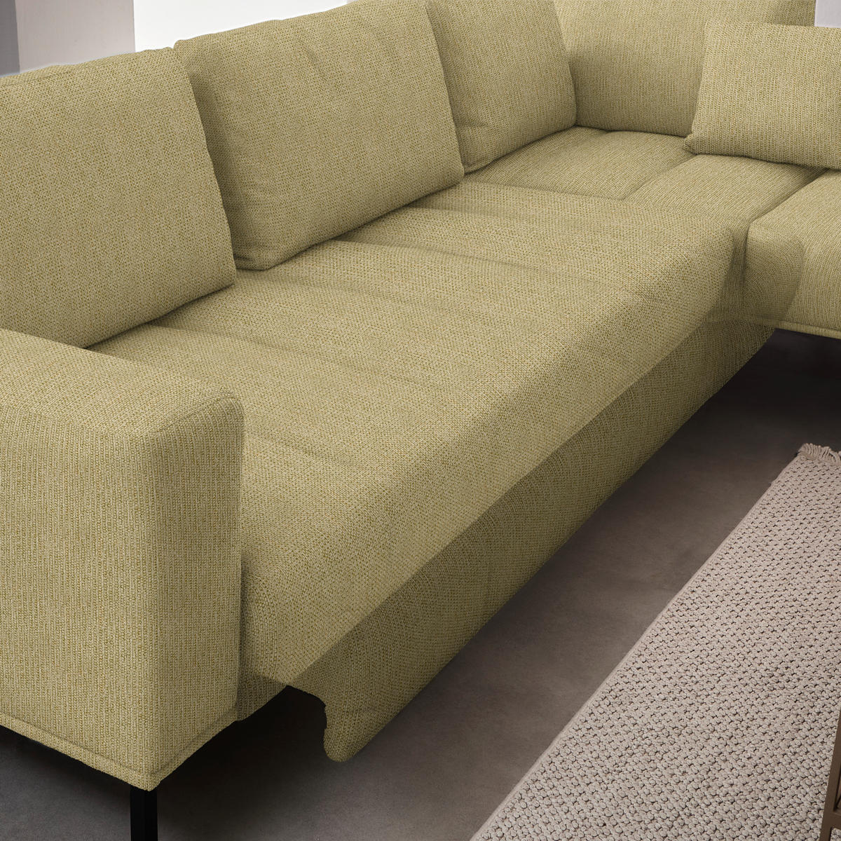 ECKSOFA  in Flachgewebe Grün, Goldfarben  308/270 cm  - Goldfarben/Schwarz, Design, Textil/Metall (308/270cm) - Pure Home Lifestyle