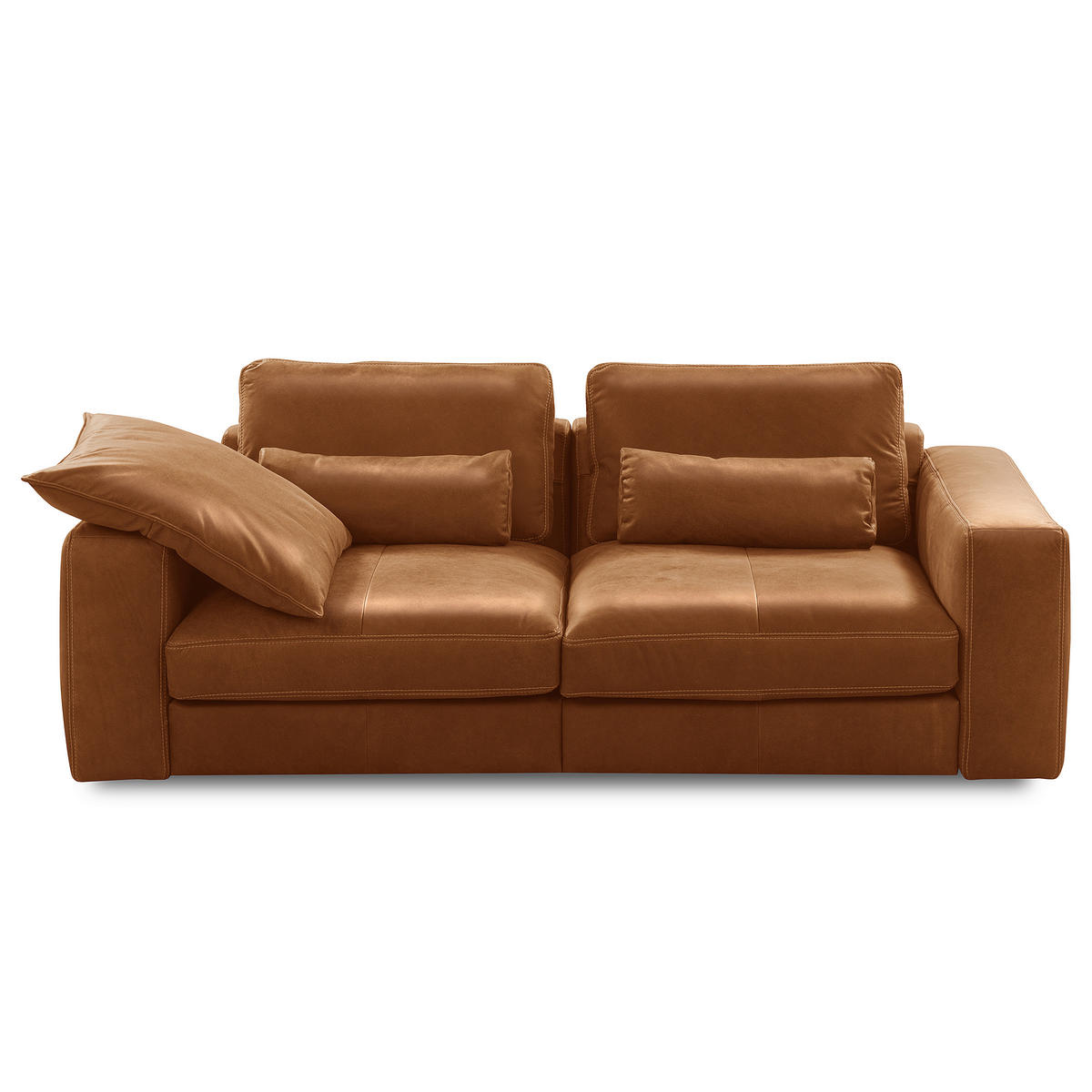 2-SITZER-SOFA  in Echtleder Cognac   - Cognac/Beige, Design, Leder/Kunststoff (240/85/123cm) - Livetastic