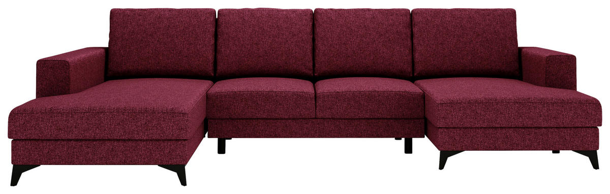 WOHNLANDSCHAFT Rot Flachgewebe  - Rot/Schwarz, Design, Textil/Metall (190/339/156cm) - Livetastic