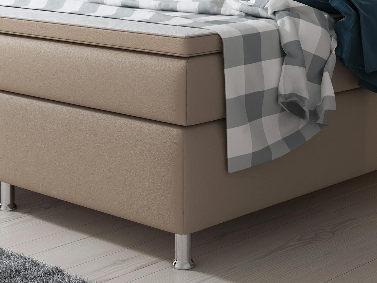 BOXSPRINGBETT  in Cappuccino, Matratze, gepolstertes Kopfteil, Topper, Matratzen, H3 + H3 = fest  - Silberfarben/Cappuccino, KONVENTIONELL, Leder/Textil (200/125/210cm) - MID.YOU