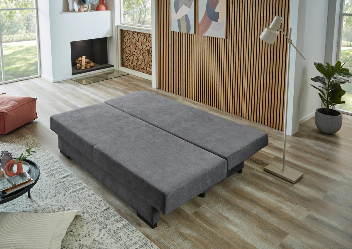 SCHLAFSOFA  mit Liegefunktion, Schlafen auf Sitzhöhe, Rücken echt Webstoff Grau  - Schwarz/Grau, KONVENTIONELL, Kunststoff/Textil (190/80/83cm) - Carryhome