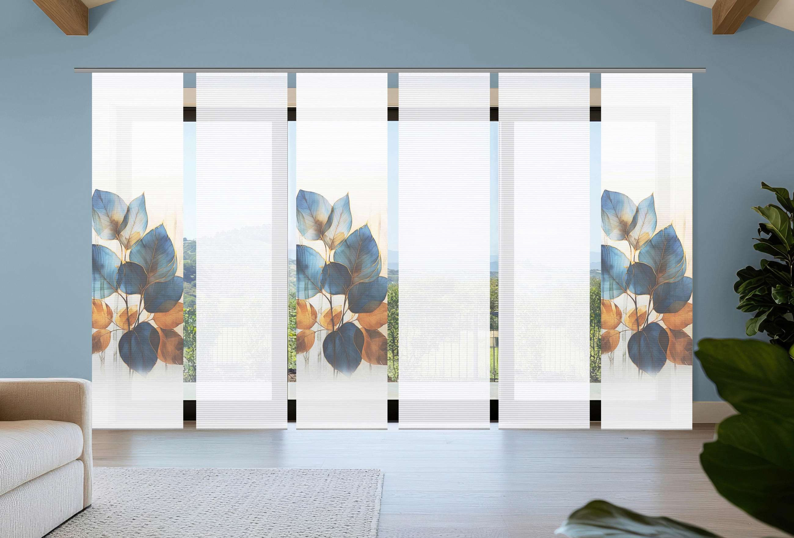 FLÄCHENVORHANG  6 Stück  blickdicht  60/245 cm   - Blau/Weiß, Natur, Textil (60/245cm)
