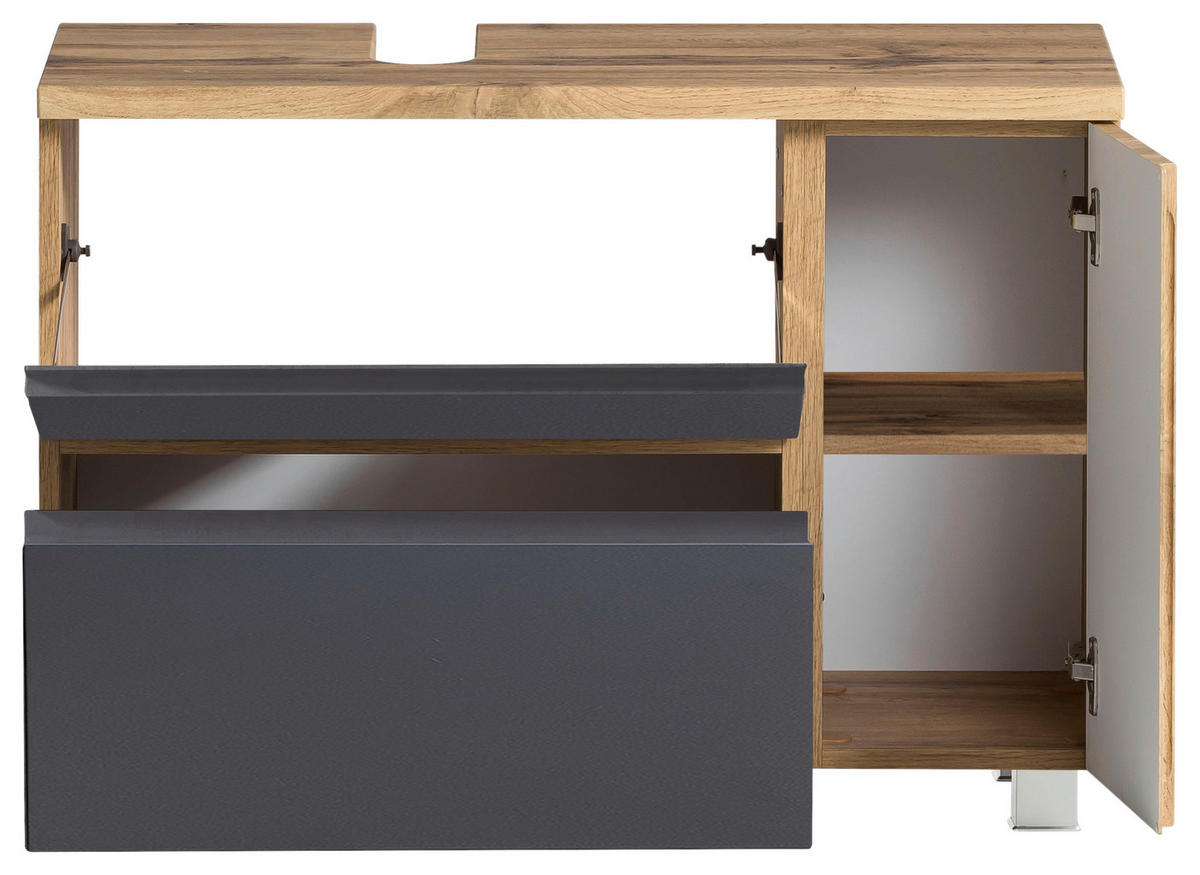 WASCHBECKENUNTERSCHRANK 85/56/35 cm  - Eiche Wotan/Grau, MODERN, Holzwerkstoff (85/56/35cm) - Held