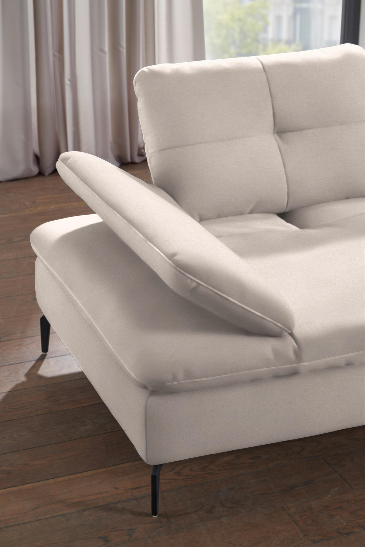 ECKSOFA in Flachgewebe Creme  - Creme/Schwarz, Design, Textil/Metall (344/157cm) - Chilliano
