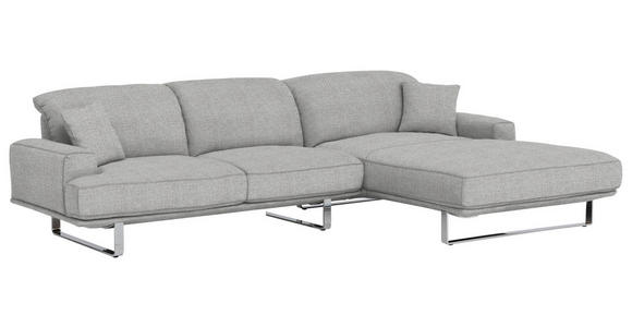 ECKSOFA in Flachgewebe Hellgrau 304/184 cm - Chromfarben/Hellgrau, Design, Textil/Metall (304/184cm) - Dieter Knoll